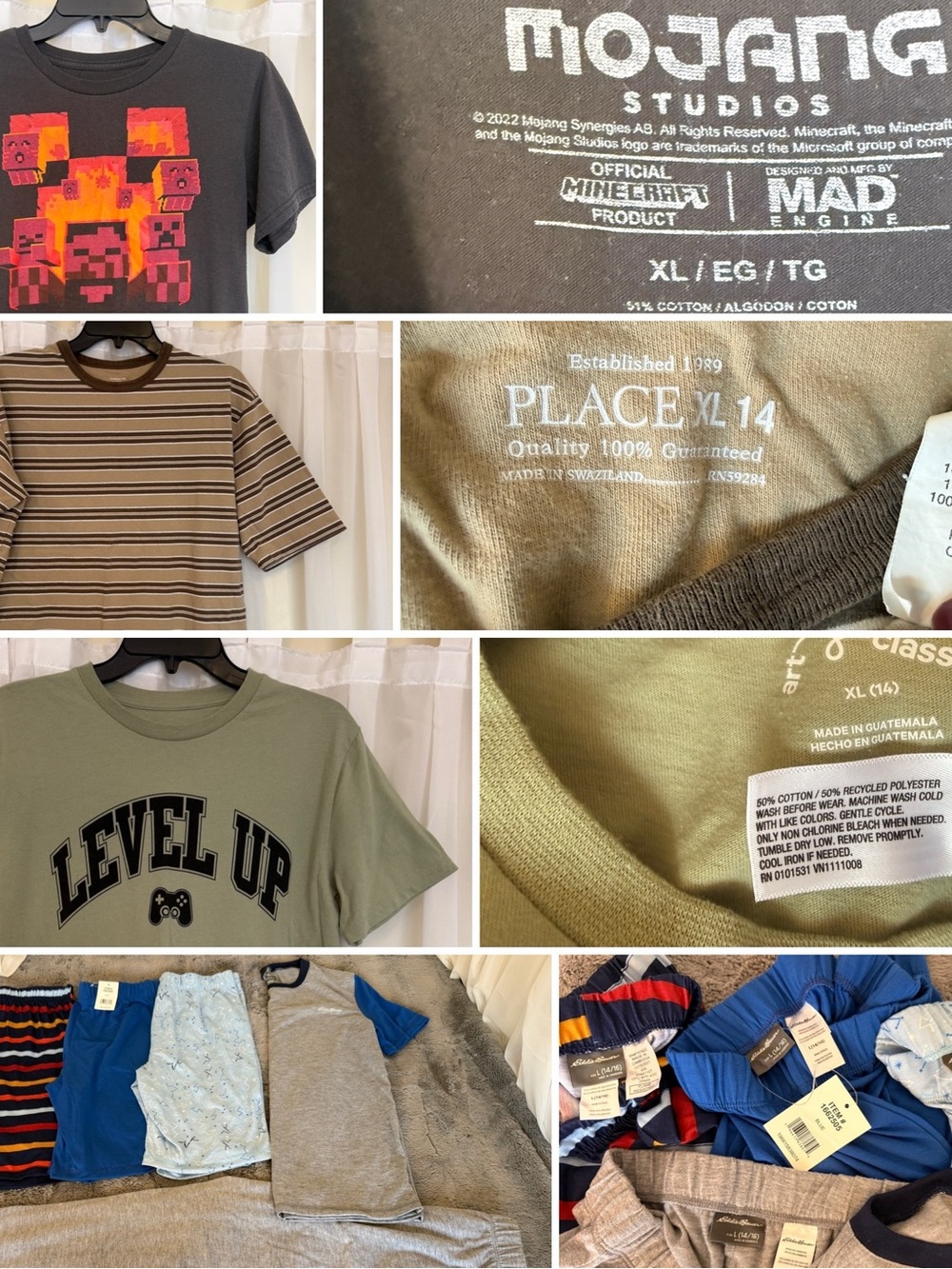 Boys Youth XL 14/16 Clothes Lot 8pc - Minecraft NWT Pajamas Kids Shirts